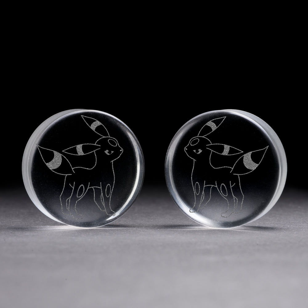Umbreon Plug / Gauge - Clear Glass | Flat Faced Double Flare - Lasered To Order In House At Custom Plugs HQ