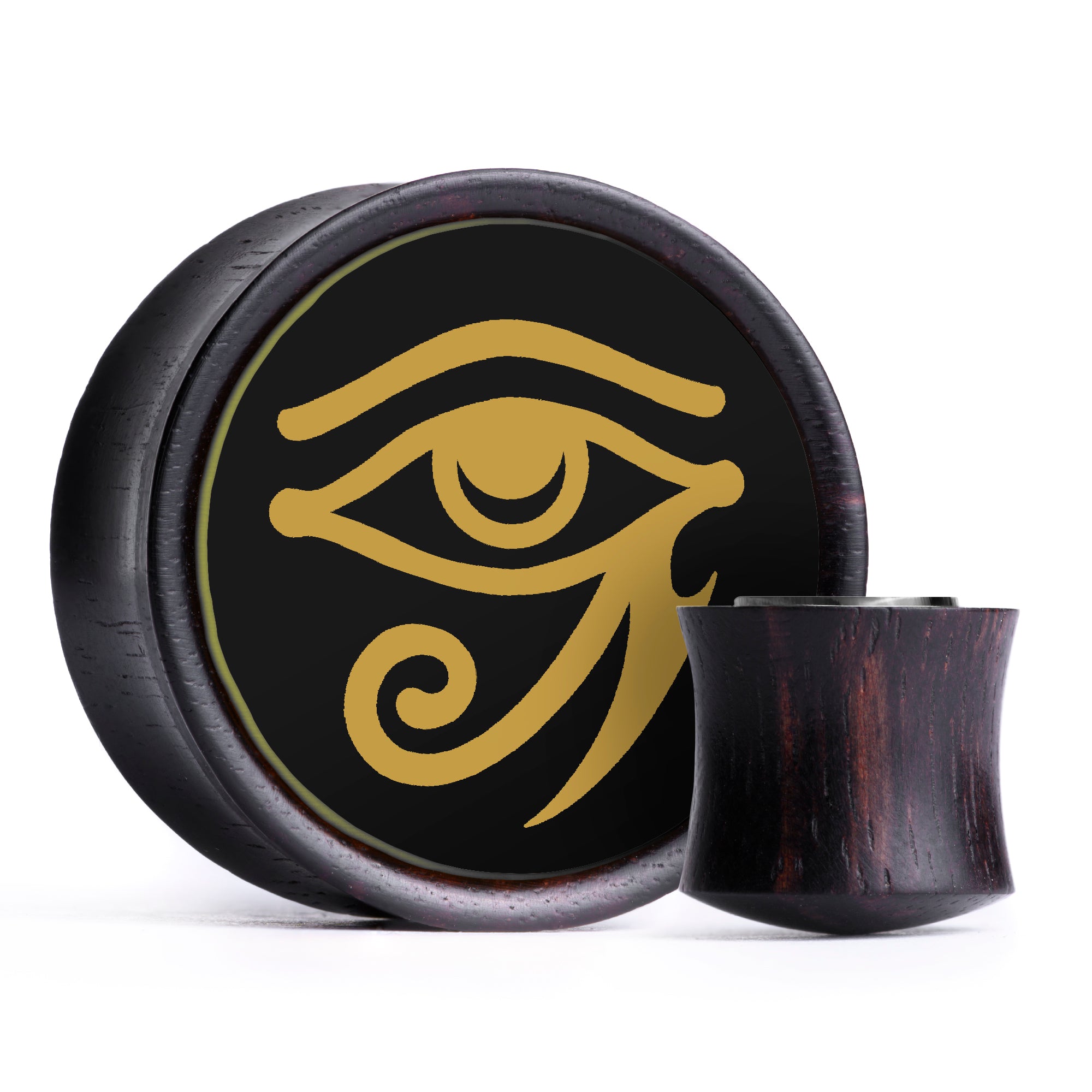 Ägyptischer Plug/Messgerät – Schwarzes und goldenes Inlay aus Ebenholz | Konvexe Doppelflare