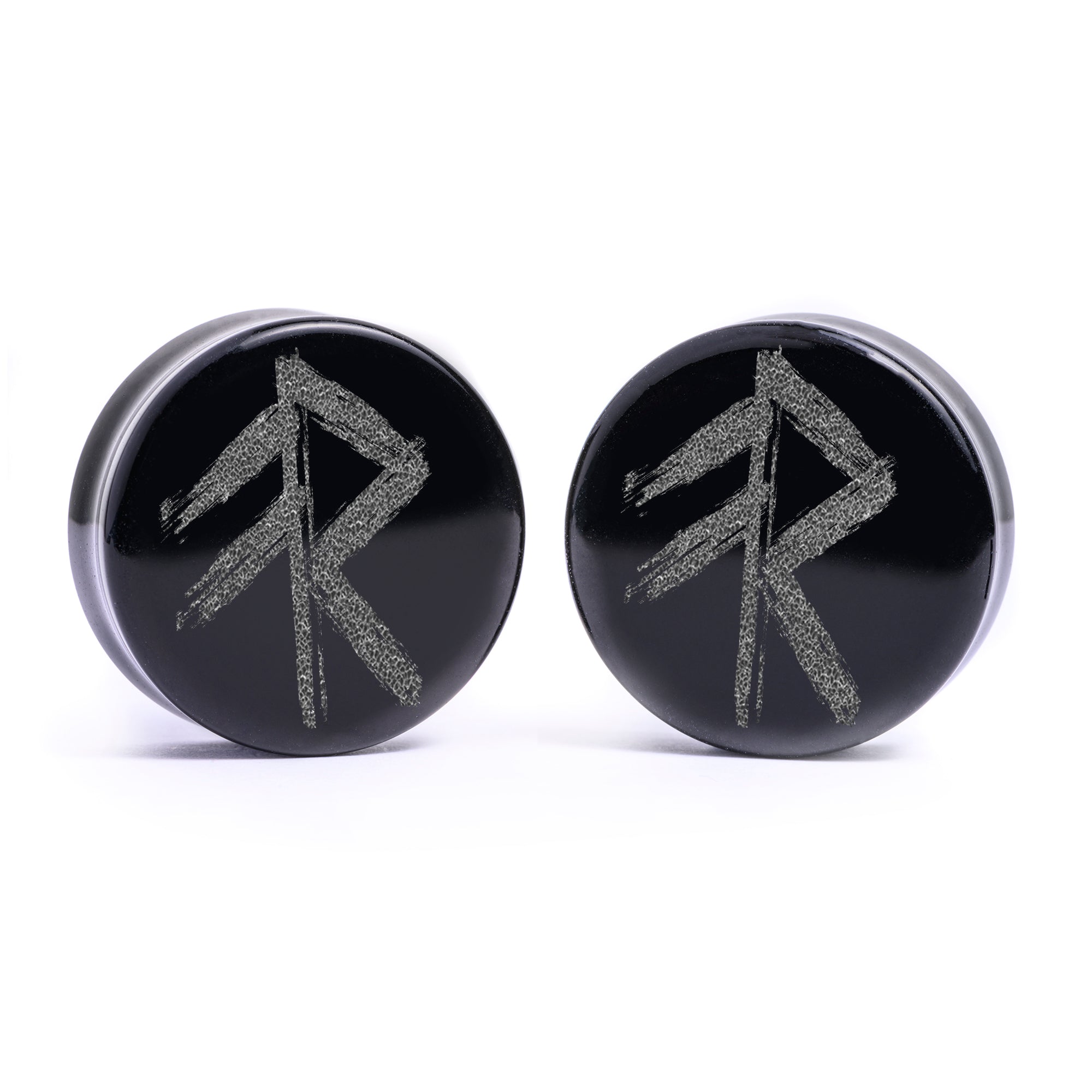 Remy Rune Plug Energy Rune Viking Plug / Gauge - Black Glass | Flat Faced Double Flar ...