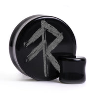 Plug / Gauge Rune viking de l'énergie - Verre noir | Face plate double évasé