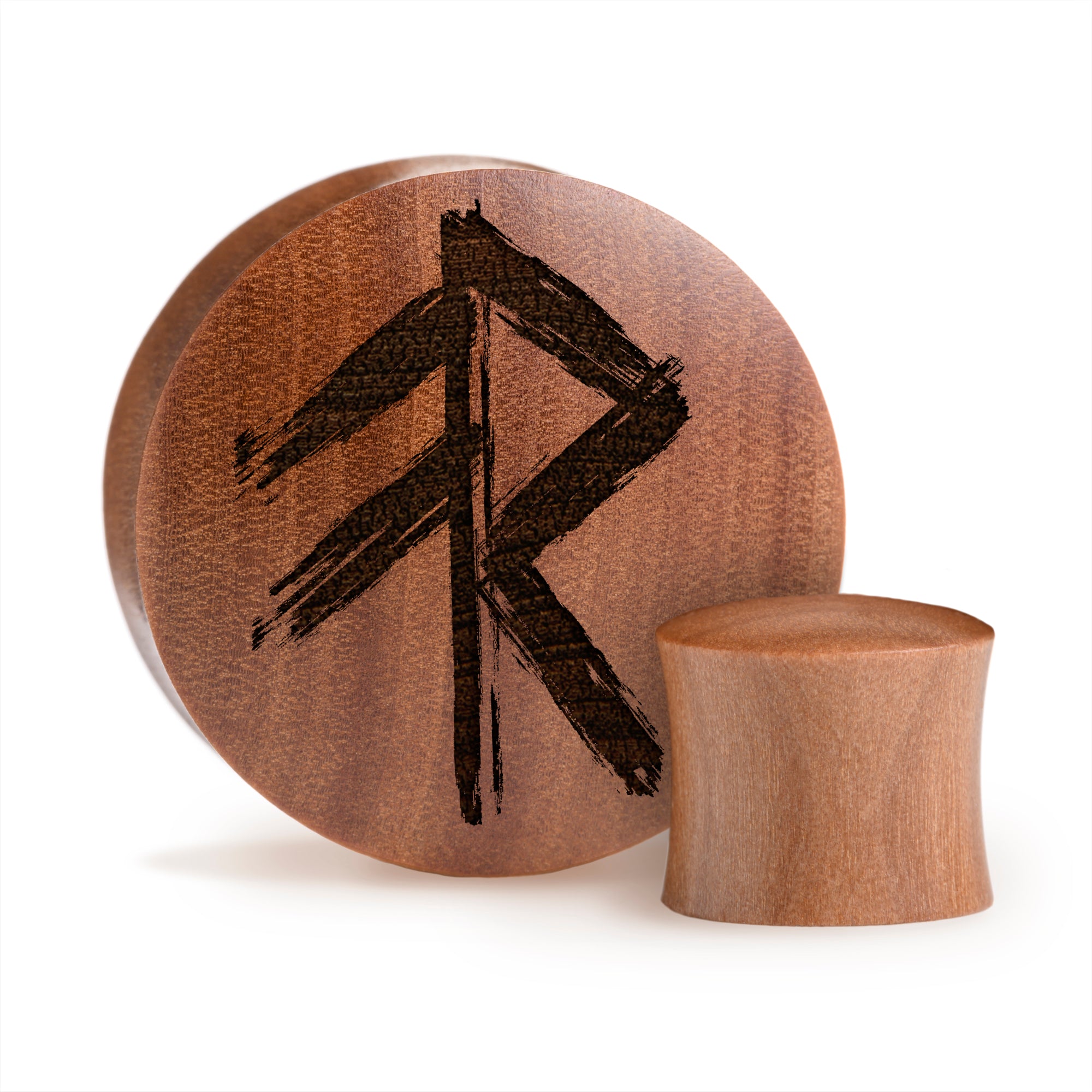 Plug / Gauge Rune viking de l'énergie - Bois de Saba | Convexe double évasé