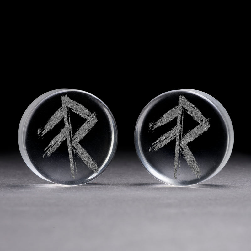 Plug / Gauge Rune viking de l'énergie - Verre transparent | Face plate double évasé