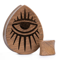 Plug / Gauge Œil - Bois de teck en goutte | Face plate double évasé
