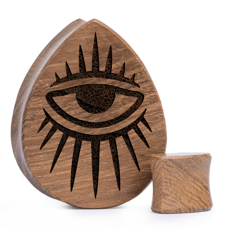 Plug / Gauge Œil - Bois de teck en goutte | Face plate double évasé