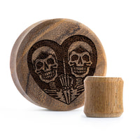 Plug / Gauge FU2 crâne cœur - Bois de teck | Face plate double évasé