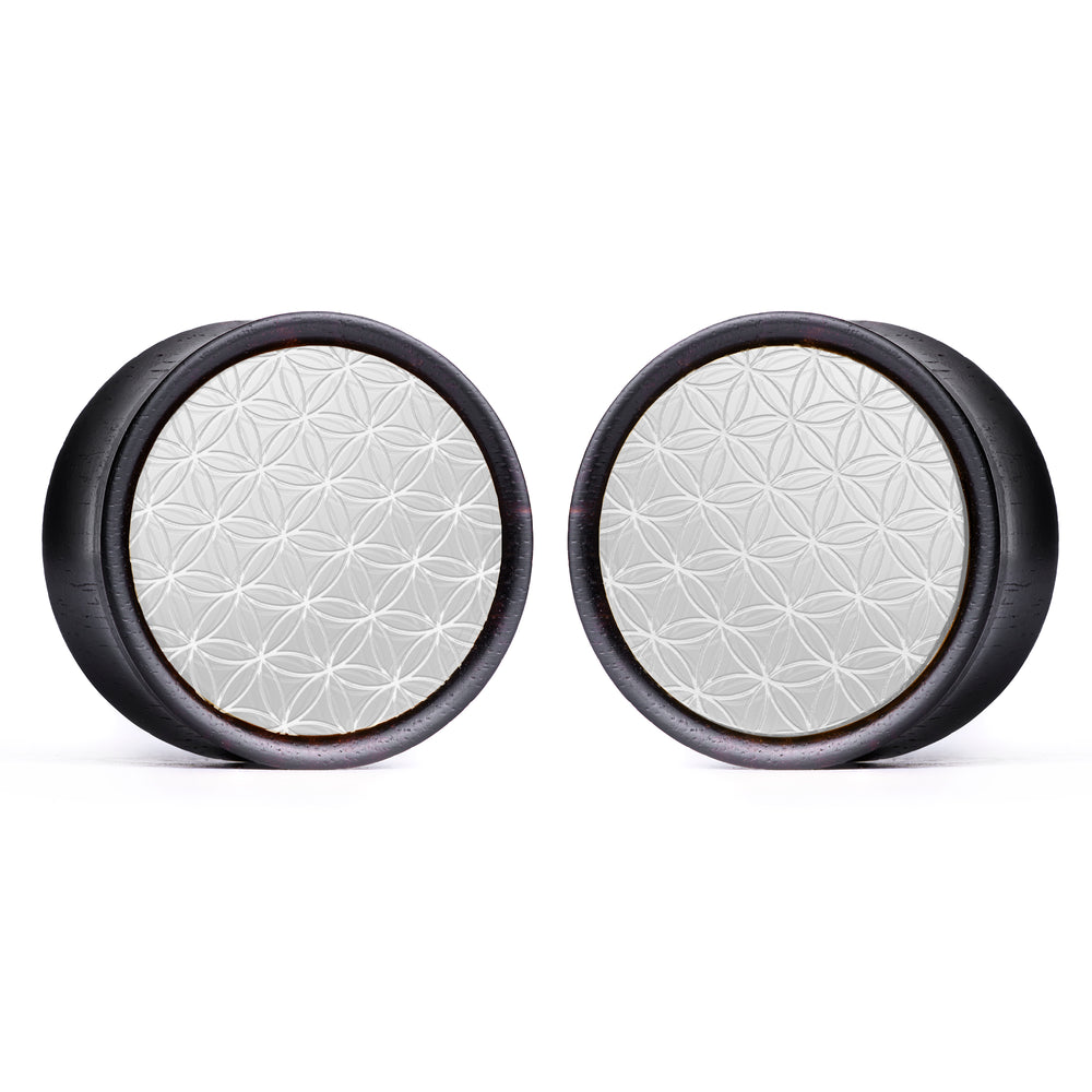 Blume of Life Plug / gauge - Silber Inlay Ebony Wood | Konvexe Doppelaufgeweitet
