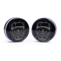 Plug / Gauge Frankenstein - Verre noir | Face plate double évasé