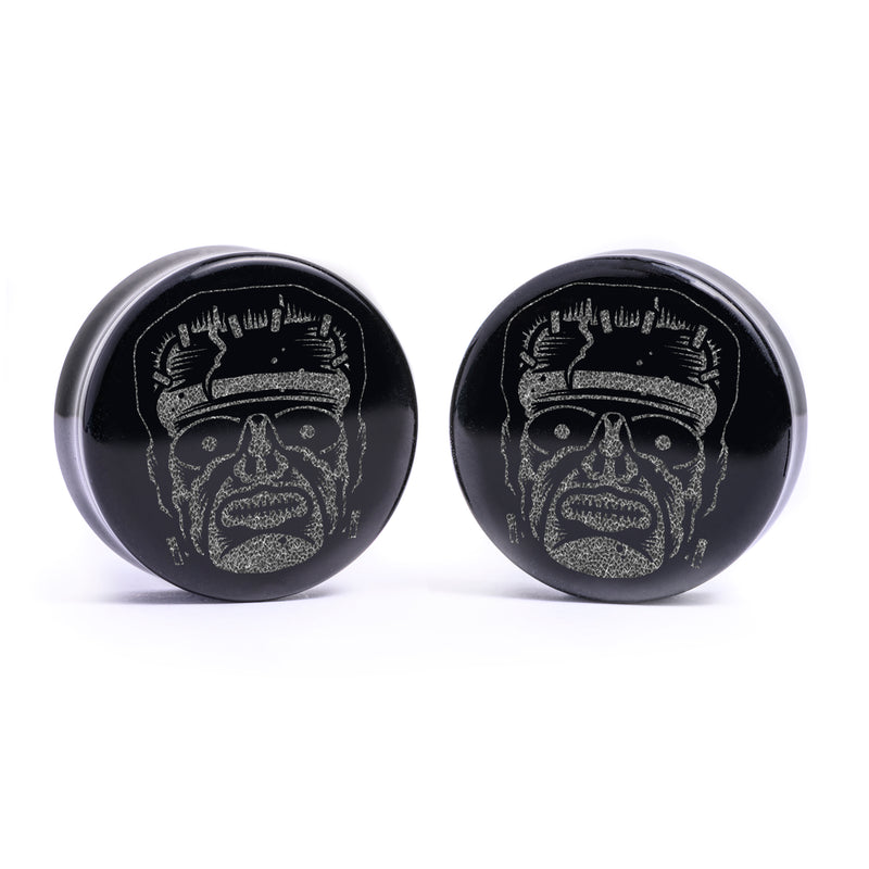 Plug / Gauge Frankenstein - Verre noir | Face plate double évasé