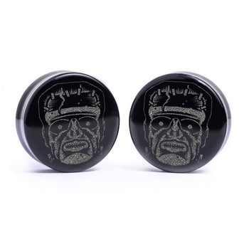Frankenstein Plug / Gauge - Schwarzes Glas | Doppelaufgeweitet mit flachem Gesicht
