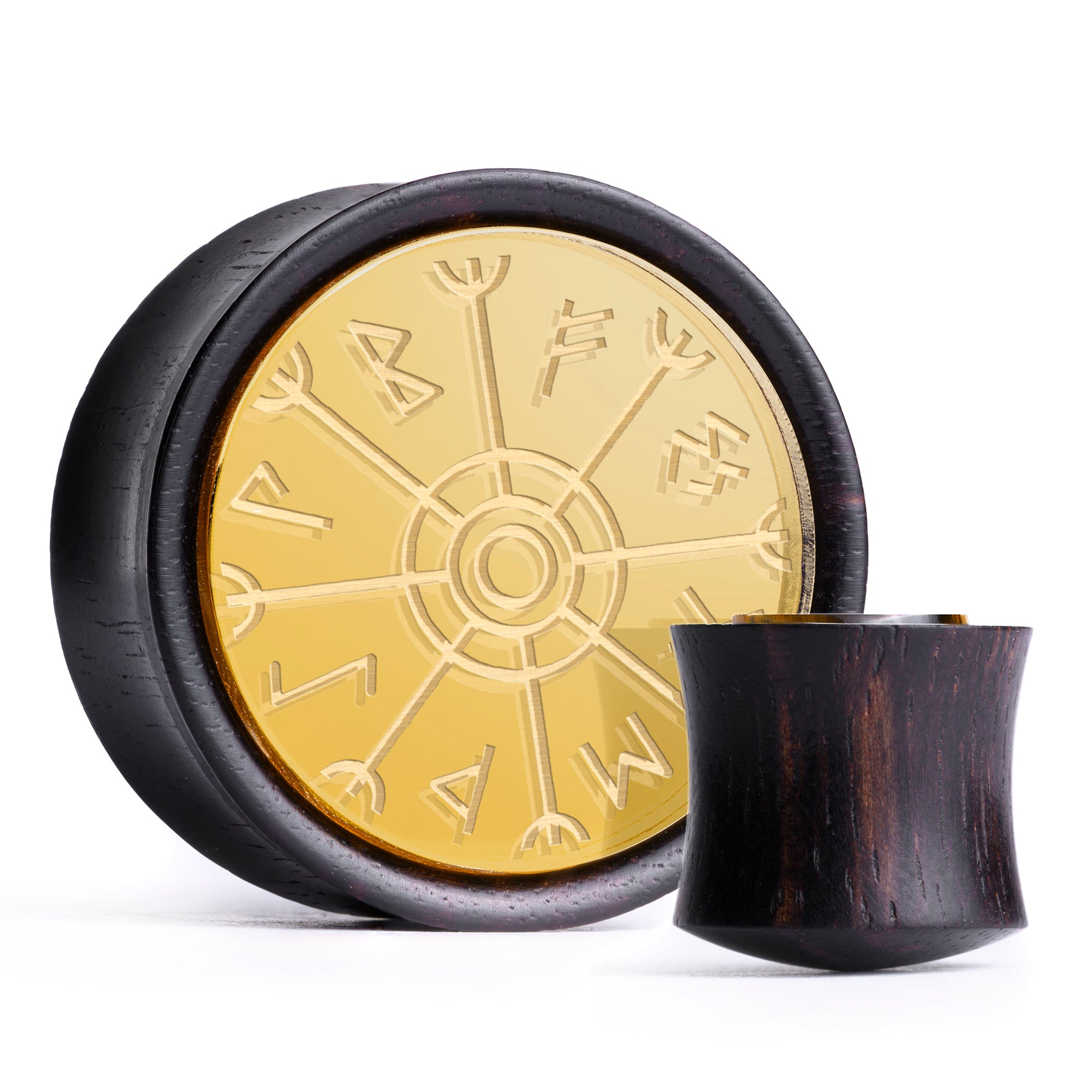 Runic Plug / Gauge - Gold Inlay Ebony Wood | Convex Double Flare