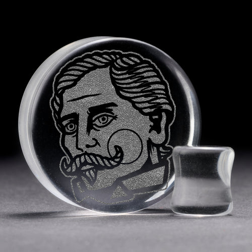 Gent Tattoo Plug / Gauge - Clear Glass | Doppelaufgeweitet mit flachem Gesicht