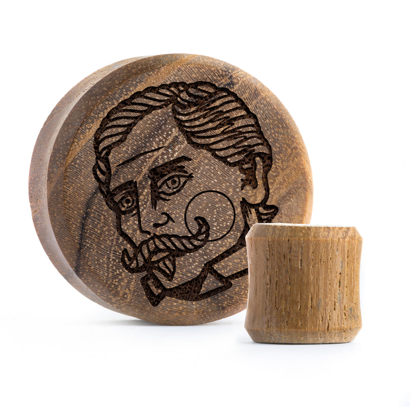 Plug / Gauge Tatouage gentleman - Bois de teck | Face plate double évasé