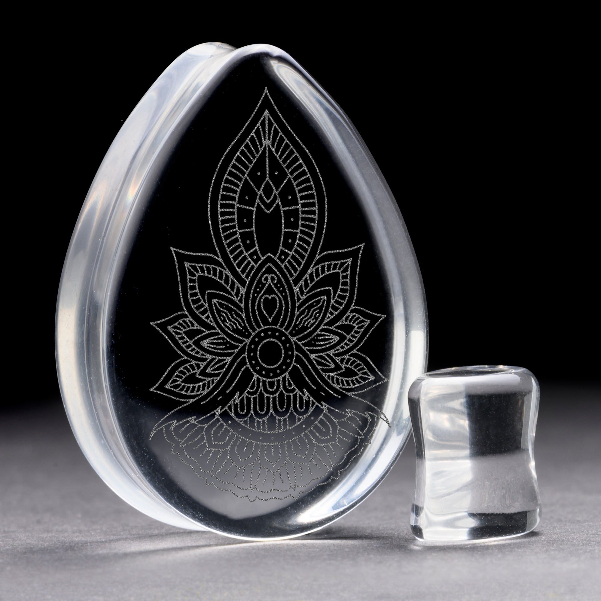 Geometrischer Blütenplug / gauge - Tränendrop -Glas | Doppelaufgeweitet mit flachem Gesicht