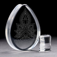 Plug fleur géométrique / jauge - Goutte en verre transparent | Double collerette plate