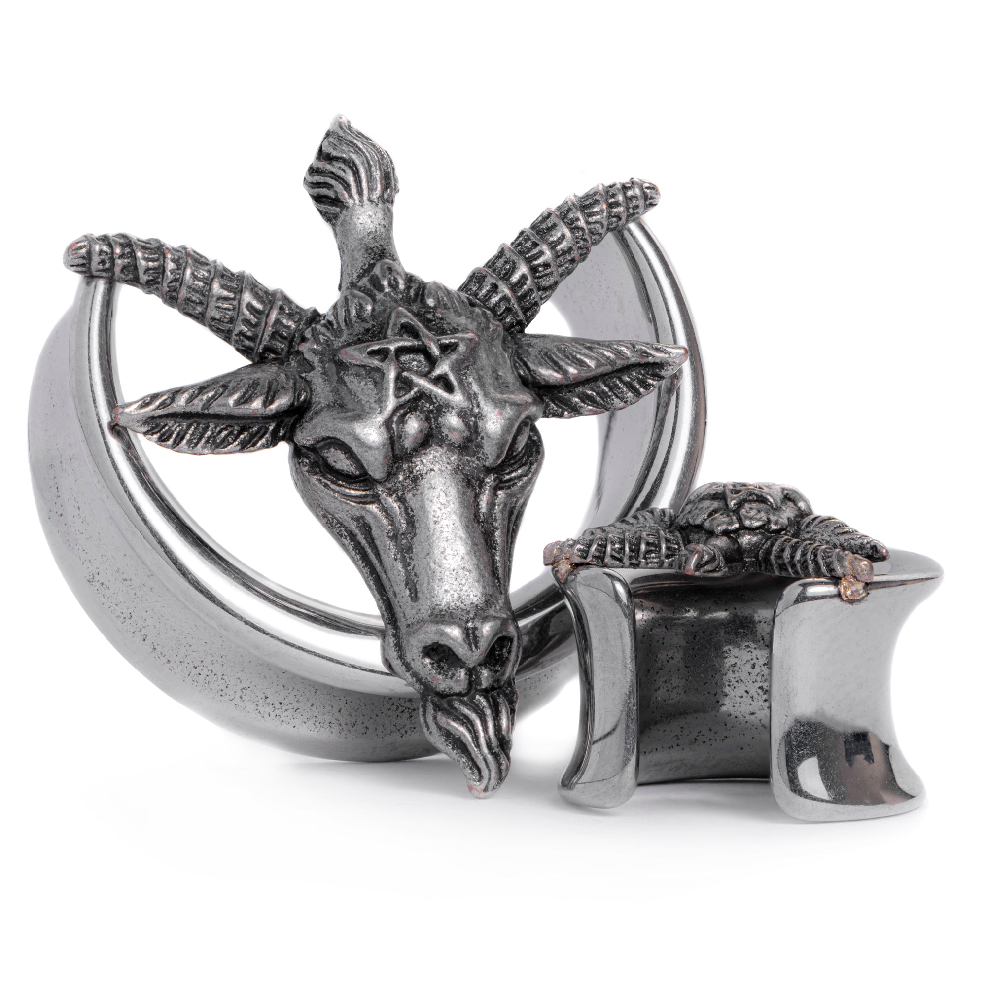 Silver Goat Head Saddle Ear Plug / Gauge