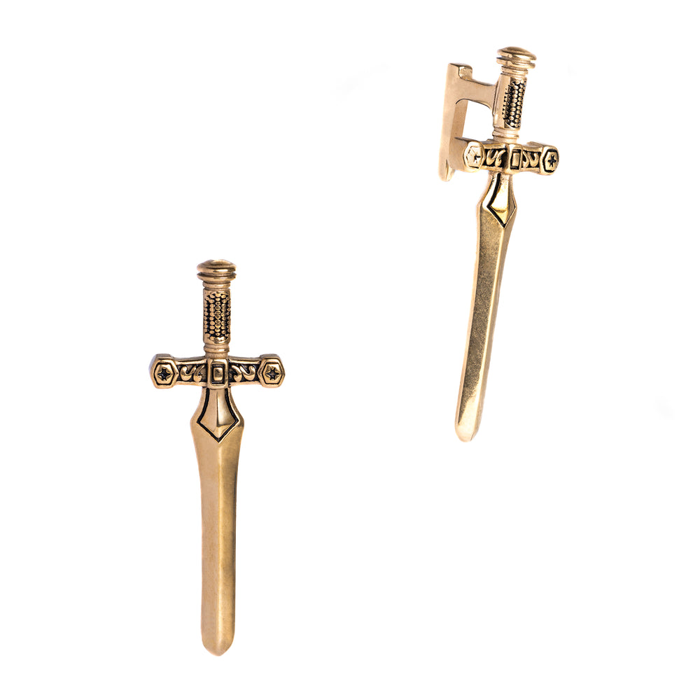 Gold Dagger Ear Hangers - Pair - Sword Ear Weights for Stretched Ears