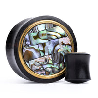 Plug / Gauge en bois mosaïque d’abalone dorée