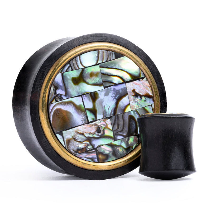 Plug / Gauge en bois mosaïque d’abalone dorée