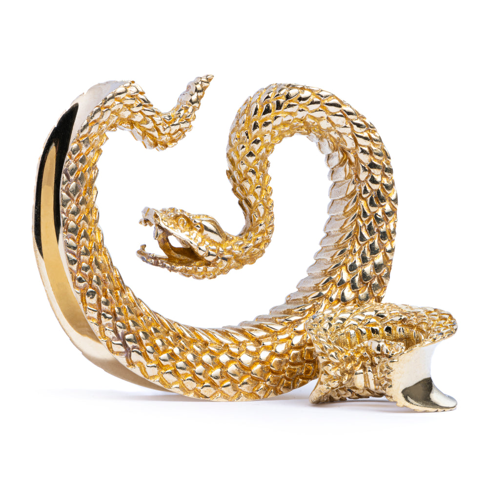 Gold Snake Saddle Metal Ear Gauge / Plug - Metal Saddle Hangers for Stretched Ears in 12mm (1/2") - 32mm (1 1/4")