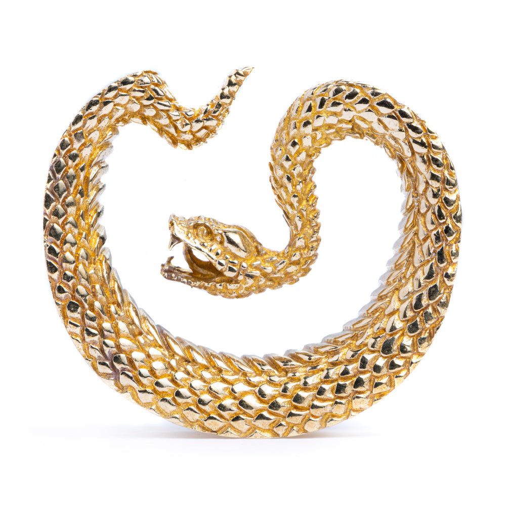 Gold Snake Saddle Metal Ear Gauge / Plug - Metal Saddle Hangers for Stretched Ears in 12mm (1/2") - 32mm (1 1/4")