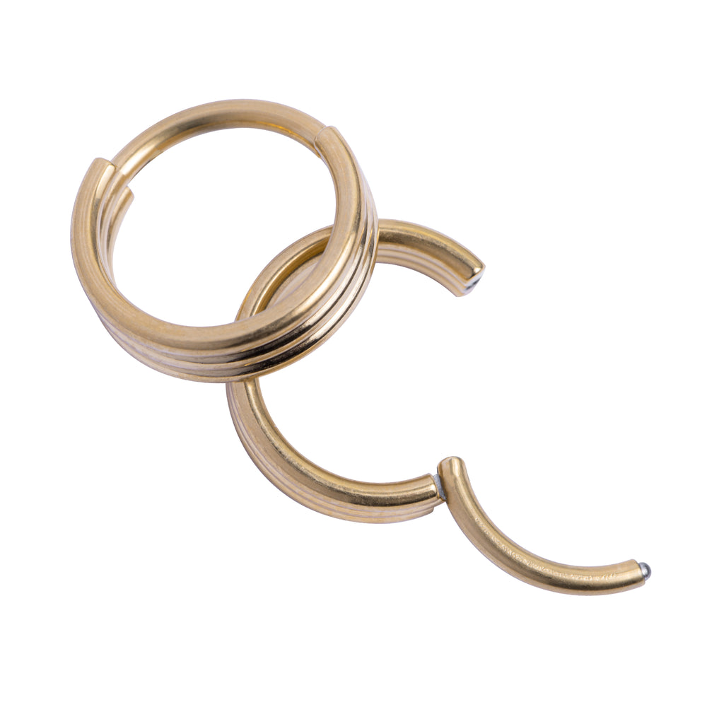 Titanium Hinged Triple Stacked Septum Ring 1.2mm Gauge in Gold - Tier Septum Ring Stack for Piercings - 8mm/10mm