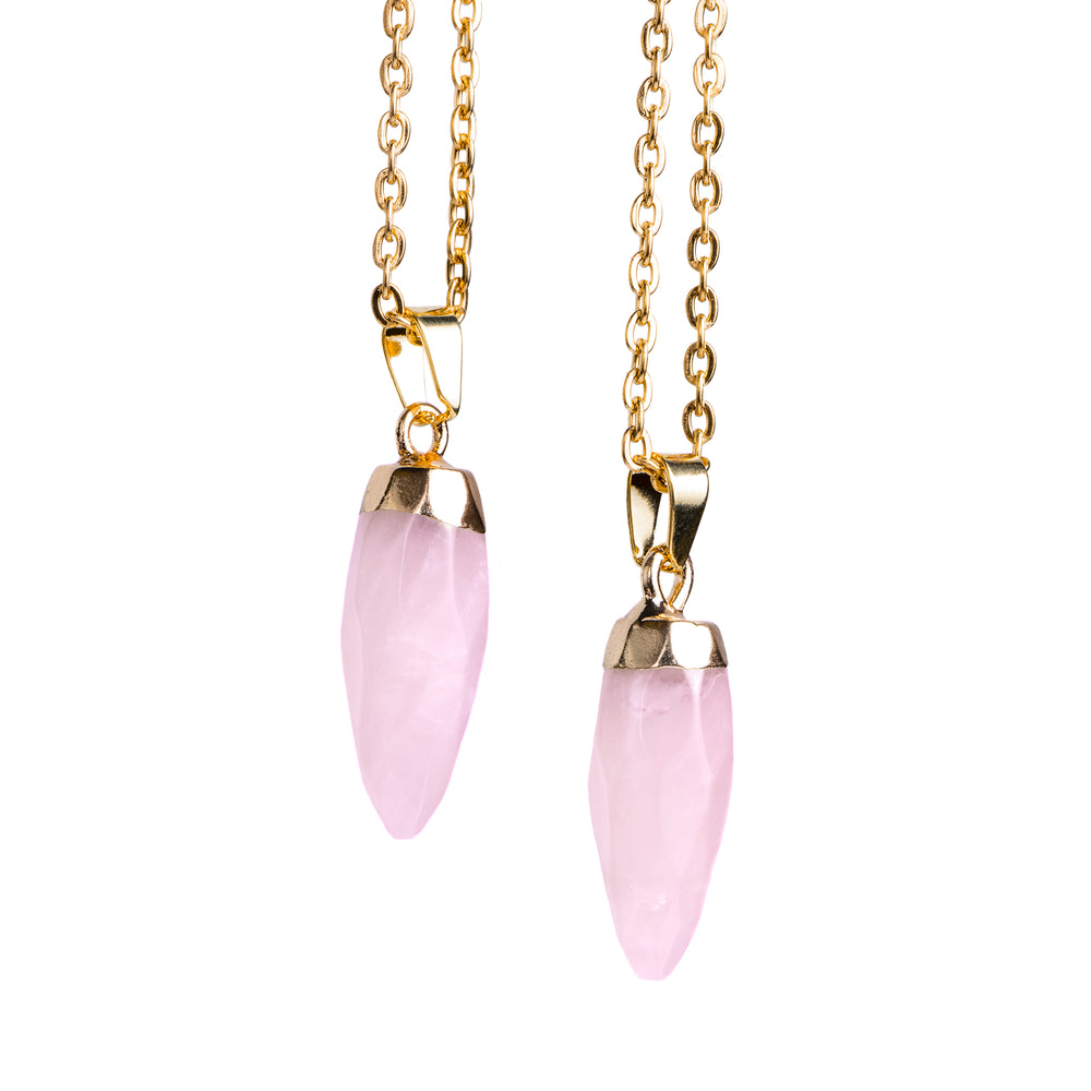 Gold & Rose Quartz Necklace - Stone & Gold Steel Chain Pendant Necklace