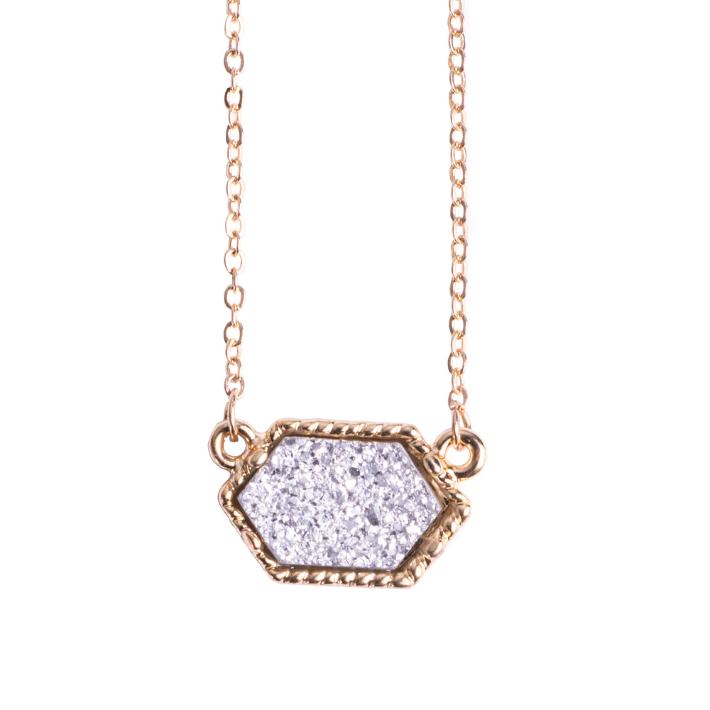 Silver & Gold Druzy Necklace - Gold Plated Alloy Stone Pendant