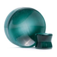 Plug / Gauge en verre œil-de-chat vert, bijou pour oreilles étirées