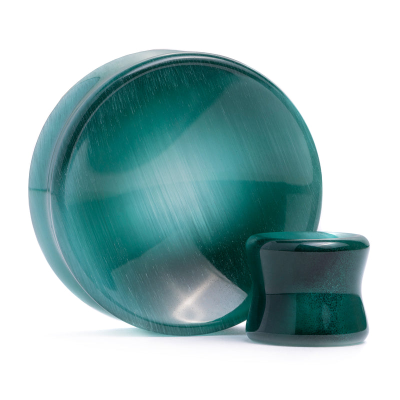 Plug / Gauge en verre œil-de-chat vert, bijou pour oreilles étirées