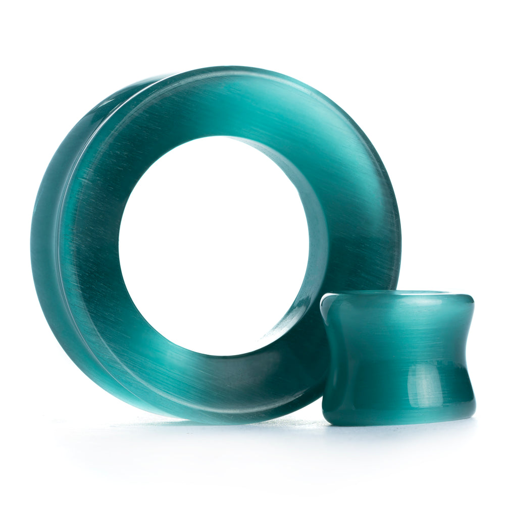 Green Cats Eye Glass Ear Tunnel - Double Flare Glass Ear Plugs / Gauges in 6mm (2g), 20mm (13/16th), 30mm (1.18")