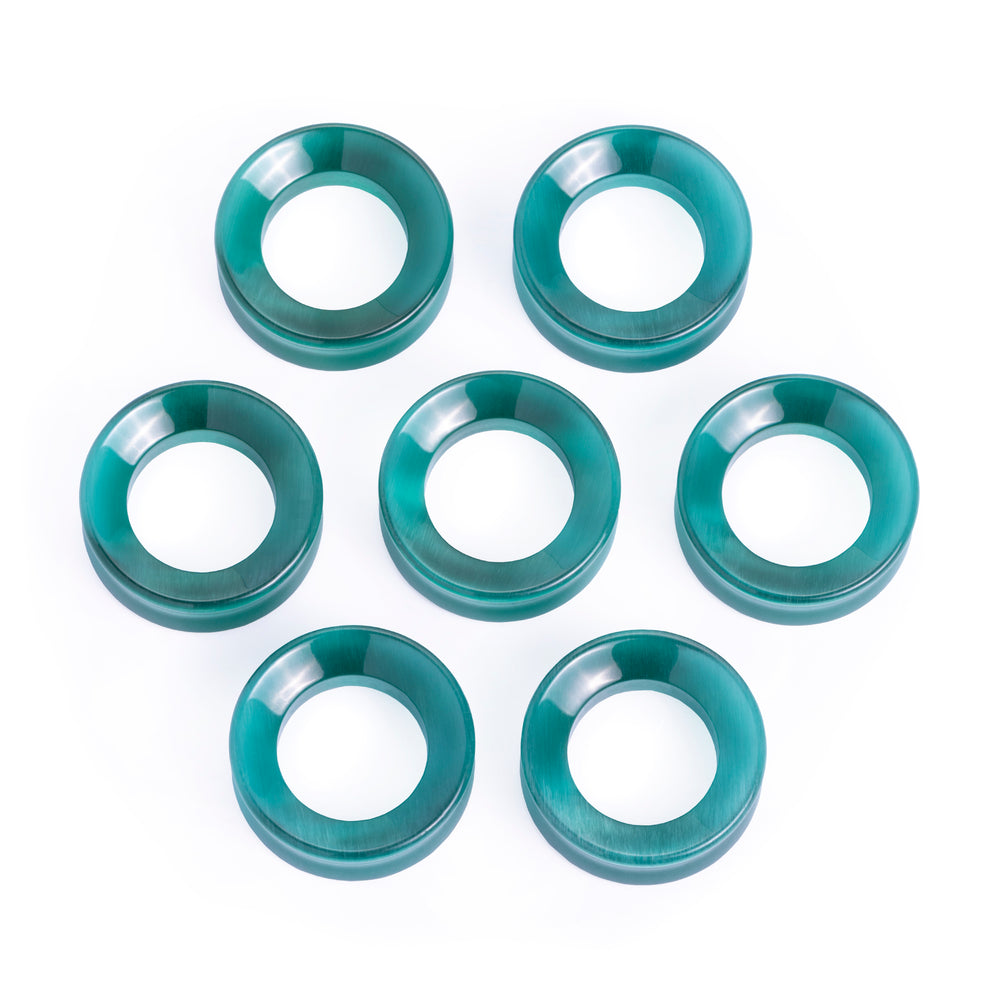 Green Cats Eye Glass Ear Tunnel - Double Flare Glass Ear Plugs / Gauges in 6mm (2g), 20mm (13/16th), 30mm (1.18")