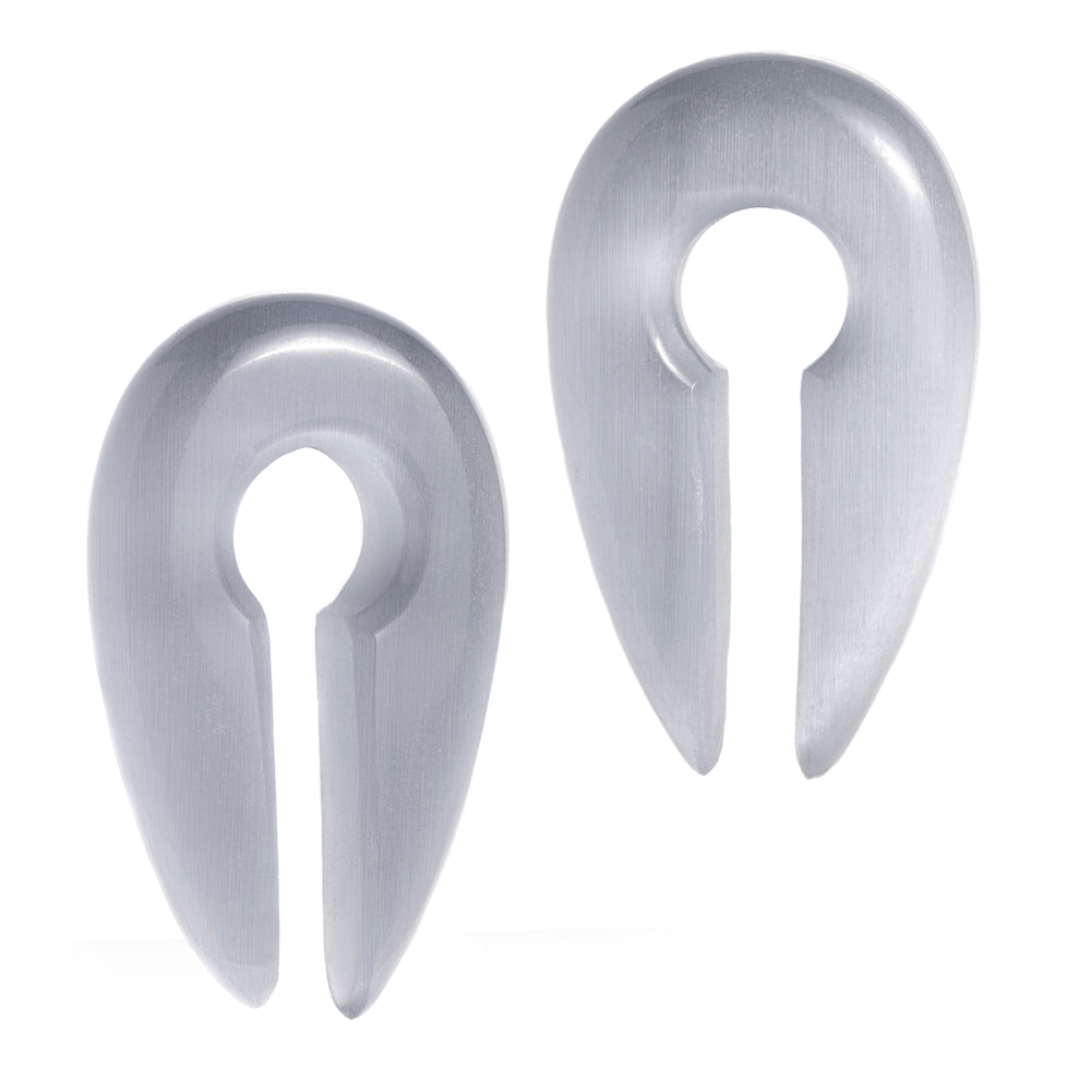 Graues Katzenaugenglas – Zangen-Schlüsselloch-Ohrgewichte (Paar)