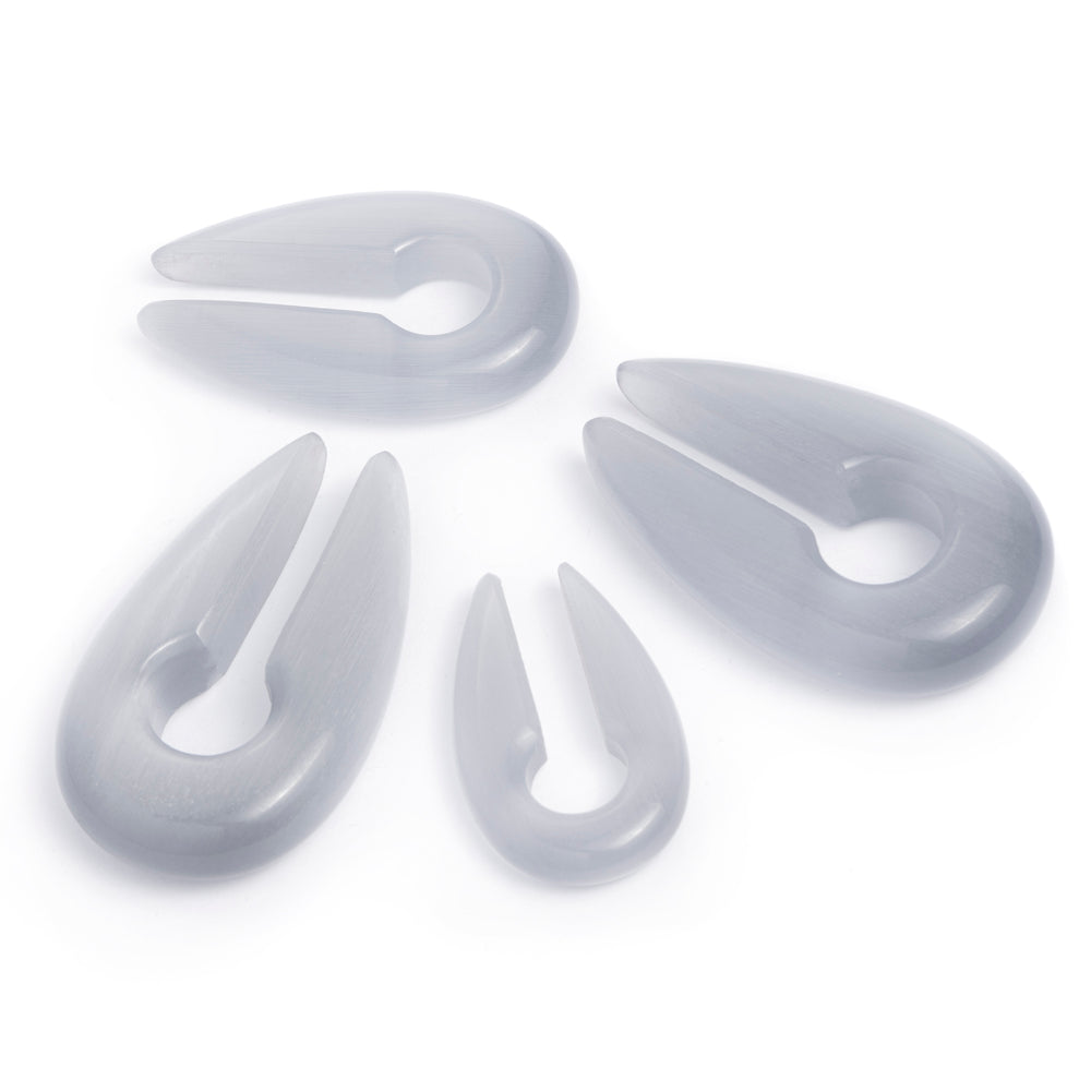 Graues Katzenaugenglas – Zangen-Schlüsselloch-Ohrgewichte (Paar)