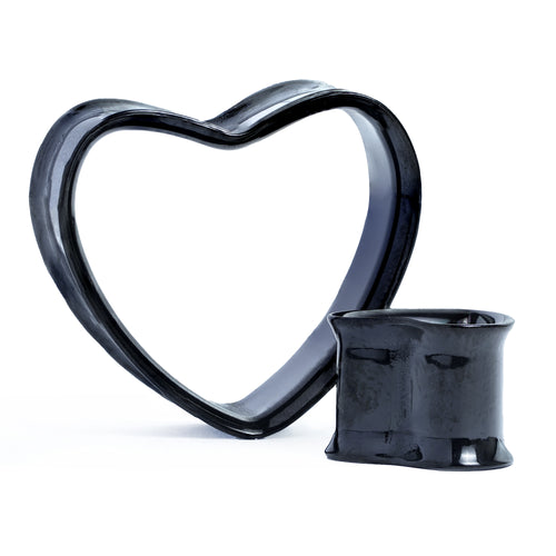 Heart Shaped Black Double Flared Stainless Steel Tunnel / Plug / Gauge