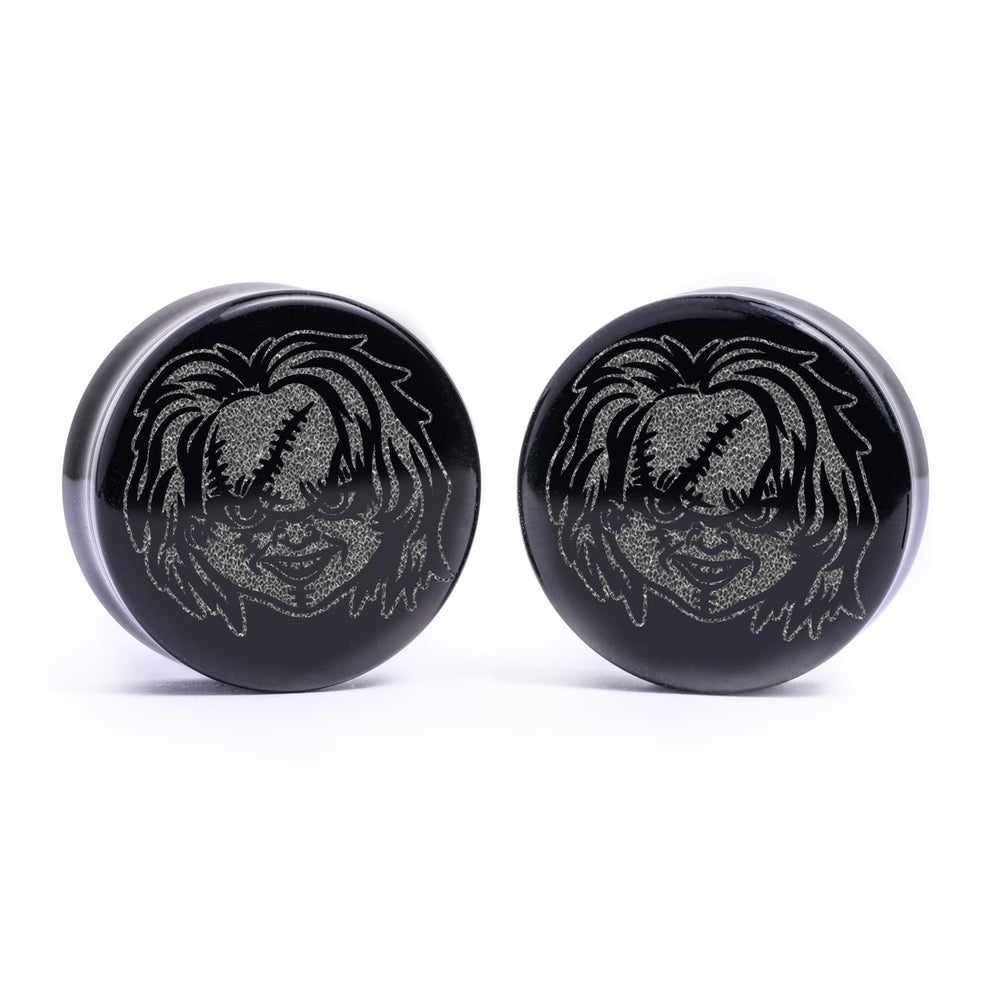 Chucky Plug / Gauge - Schwarzes Glas | Doppelaufgeweitet mit flachem Gesicht