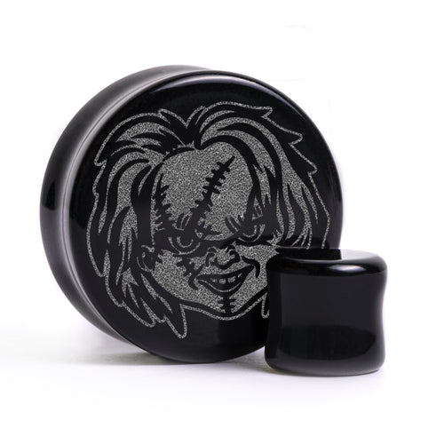 Chucky Plug / Gauge - Schwarzes Glas | Doppelaufgeweitet mit flachem Gesicht