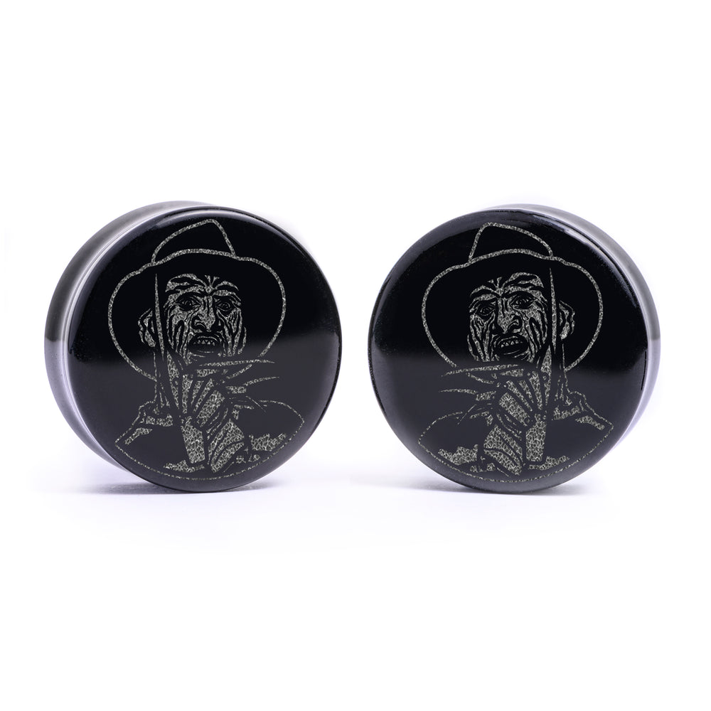 Freddy Krueger Plug / Gauge - Schwarzes Glas | Doppelaufgeweitet mit flachem Gesicht