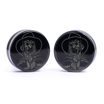 Kitsune Fox Mask Plug / Gauge - Schwarzes Glas | Doppelaufgeweitet mit flachem Gesicht