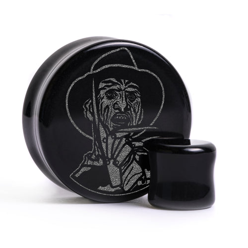 Freddy Krueger Plug / Gauge - Schwarzes Glas | Doppelaufgeweitet mit flachem Gesicht