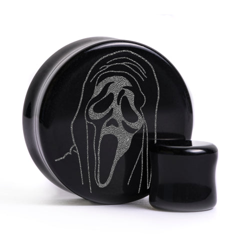 Ghostface Plug / Gauge - Black Glass | Flat Faced Double Flare