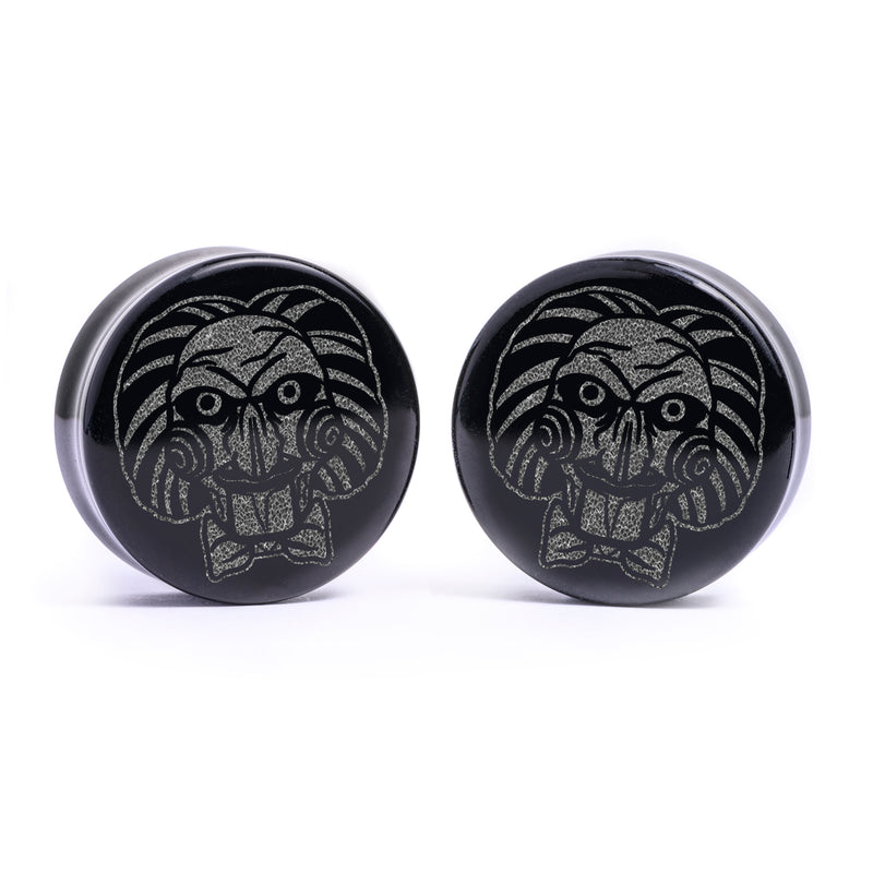 Plug / Gauge Jigsaw - Verre noir | Face plate double évasé