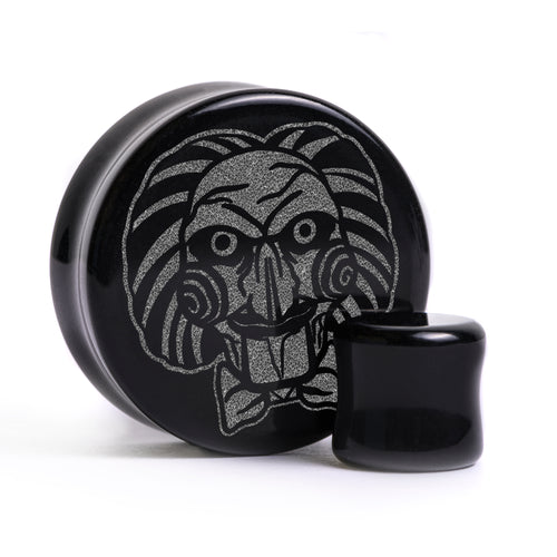 Puzzleboten plug / gauge - Schwarzes Glas | Doppelaufgeweitet mit flachem Gesicht