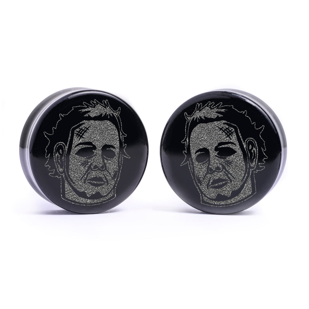 Michael Myers Plug / gauge - Schwarzes Glas | Doppelaufgeweitet mit flachem Gesicht