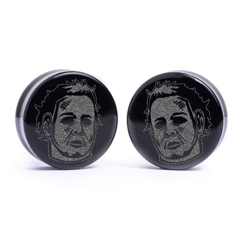 Michael Myers Plug / gauge - Schwarzes Glas | Doppelaufgeweitet mit flachem Gesicht