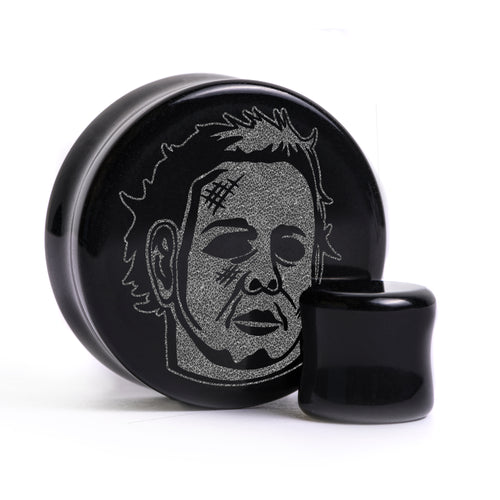 Michael Myers Plug / gauge - Schwarzes Glas | Doppelaufgeweitet mit flachem Gesicht