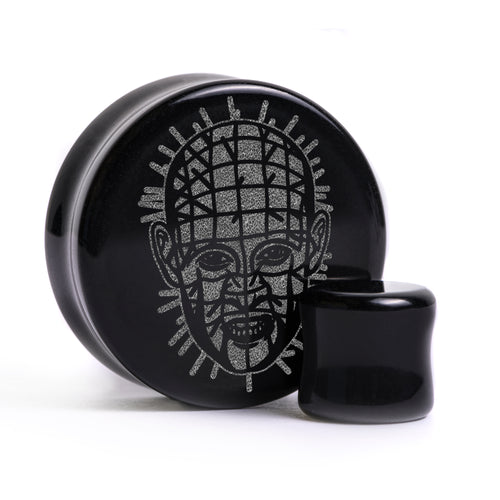 Pinhead -plug / gauge - Schwarzes Glas | Doppelaufgeweitet mit flachem Gesicht