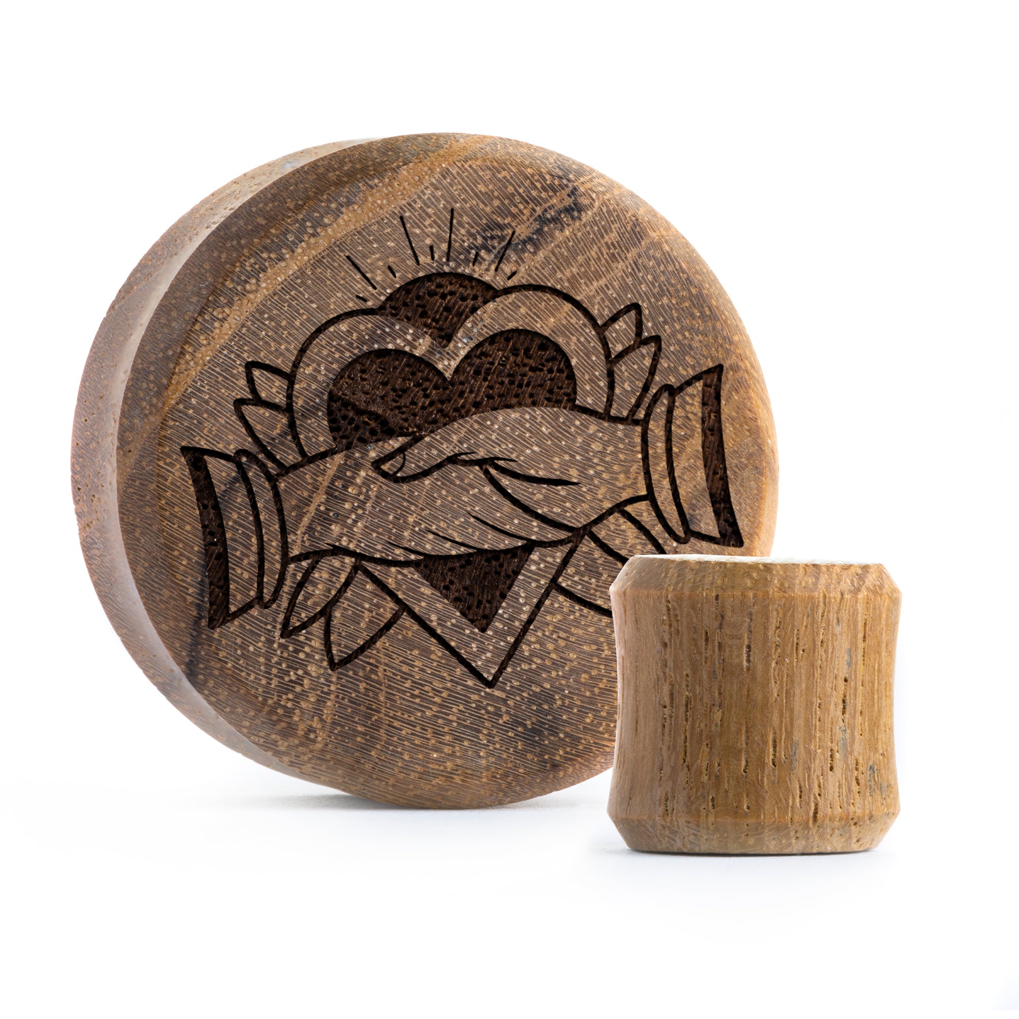 Handschlag Plug / gauge - Teakholz | Doppelaufgeweitet mit flachem Gesicht
