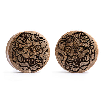 Hannya Mask Plug / Gauge - Teak Wood | Convex Double Flare