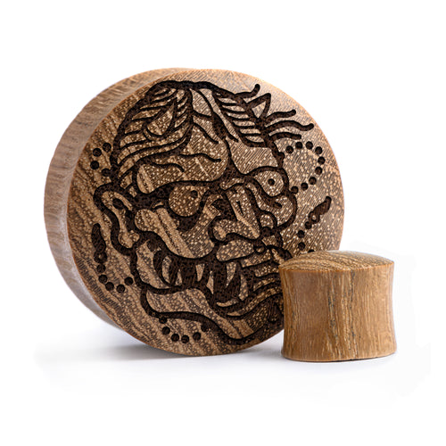 Hannya Mask Plug / Gauge - Teak Wood | Convex Double Flare