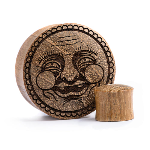 Happy Face Plug / gauge - Teakholz | Konvexe Doppelaufgeweitet